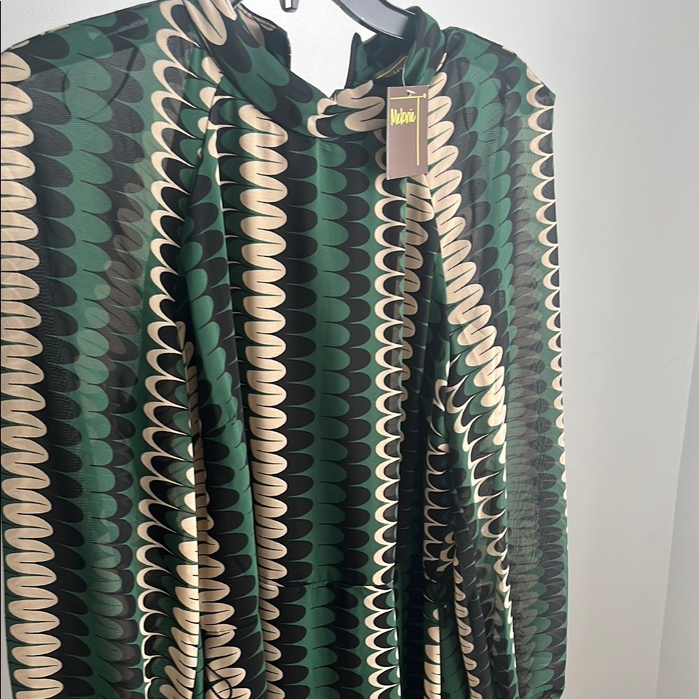 Green and Black Patterned Dress